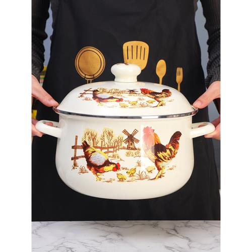 70年代老式琺瑯搪瓷湯鍋雙耳加厚燉鍋平底鍋煮面鍋電磁爐煤氣通用