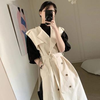 外套女chic復古翻領過膝風衣外套