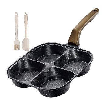 三四鋼®德國進口麥飯石 四孔煎蛋神器早餐平底煎鍋雞蛋漢堡不粘鍋