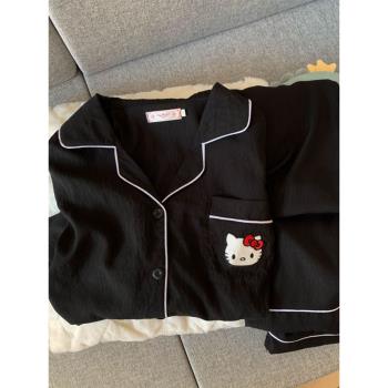 日系HelloKitty純棉紗布睡衣女春秋款長袖2025新款可愛家居服夏季