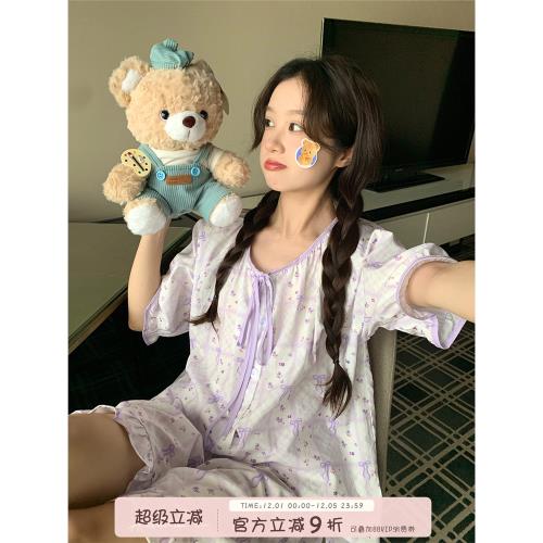 馨幫幫Homedress 甜美系帶碎花睡衣女款夏季寬松舒適可外穿家居服