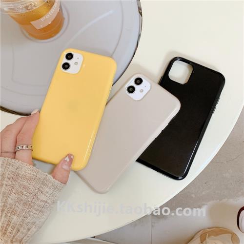 純色光面黑色蘋果13/12promax手機殼黃色iphone11/14/xs防摔78p軟