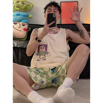 男士睡衣男款夏季純棉夏款背心無袖男生青少年大碼運動家居服夏天