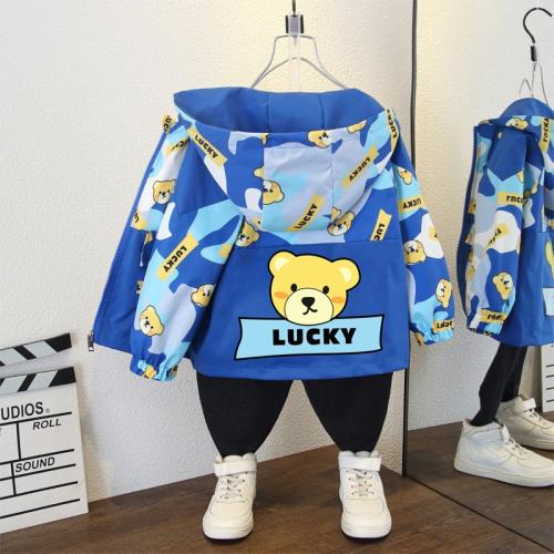 童裝2025春季男童外套薄款中大童卡通洋氣沖鋒衣男孩連帽夾克上衣