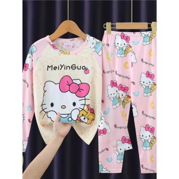 HelloKitty卡通睡衣女童兒童春秋薄長袖三四五六七八九十歲凱蒂貓