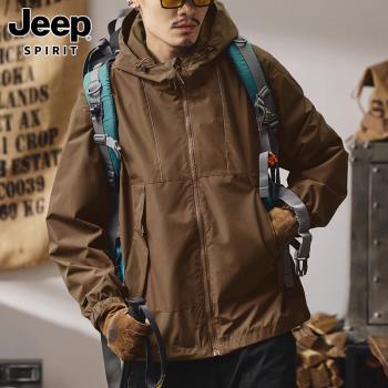 JEEP SPIRIT痞帥夾克男士外套2025年春秋款潮牌工裝男式沖鋒上衣
