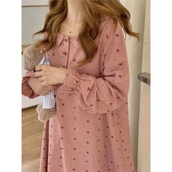 韓國ins睡衣女秋季長袖網紅甜美公主風睡裙少女家居服長款連衣裙