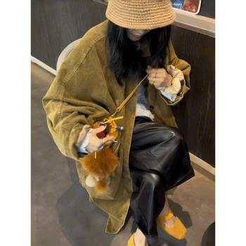 韓系復古燈芯絨風衣外套女秋冬季2025新款慵懶風寬松百搭長款大衣