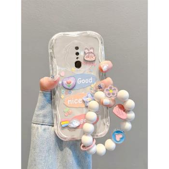 適用oppoa9手機殼a9x保護套全包防摔水滴殼矽膠PCEM00軟殼PCAT10手鏈a9女a9x可愛0ppoa9x新款立體塗抹小兔