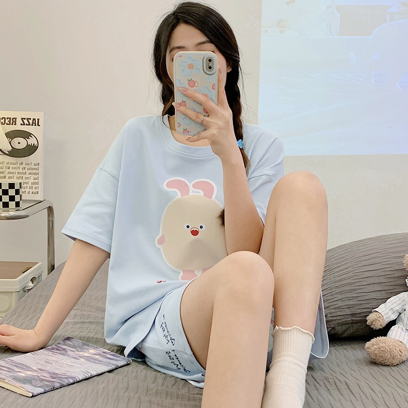 女 純棉睡衣女款夏季2025新款夏天短袖短褲朝氣加大碼女士家居服套裝|睡衣