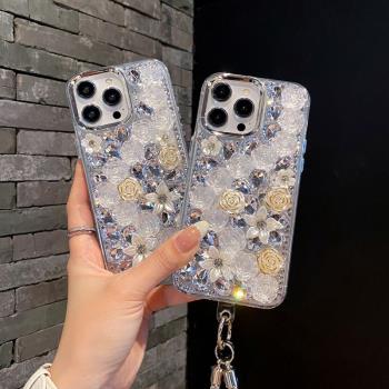 滿鉆山茶花適用OPPO A5PRO手機殼輕奢小眾Reno13/12泫雅風A3X A57立體玫瑰花朵Realme13女款水鉆高級感