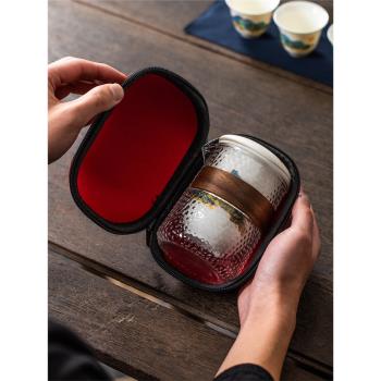 旅行茶具戶外日式功夫便攜陶瓷玻璃個人白瓷快客杯泡茶壺套裝專用