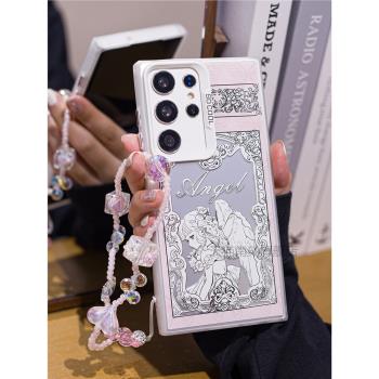 適用三星s25ultra手機殼鏡面s24+的s23plus是s22u小眾不撞款s21fe女超火新款s20啊a55a54a52帶掛繩防摔note20
