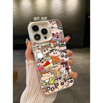 適用蘋果16/15手機殼滿屏蠟筆小新iphone14promax女新款13/12mini軟殼11情侶XSMAX/xr趣味8p鐳射可愛卡通塗鴉