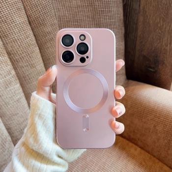 簡約高檔磁吸充電蘋果16promax手機殼15自帶一體鏡頭膜適用iPhone14promax矽膠軟殼13promax男女13pro新款12p