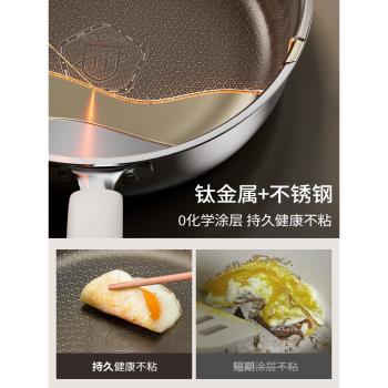加深鈦不銹鋼平底鍋煎鍋無塗層不粘鍋家用聚油牛排炒菜鍋爐灶通用