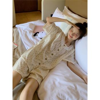 ins甜美碎花短袖睡衣女夏季2025年新款日系學生可外穿家居服套裝