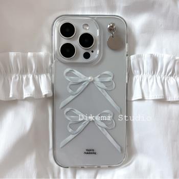 韓國ins風少女溫柔法式蝴蝶結印花軟殼適用於iphone15promax/14promax蘋果14/13/12全包手機保護套透明
