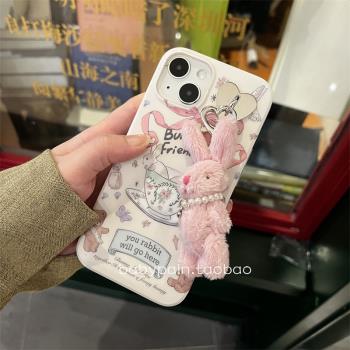 韓國ins茶杯兔子適用三星s22ultra手機殼矽膠s24秋冬s23fe趣味s20女s21+可愛a54a53a52全包保護套note20防摔
