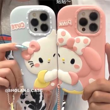立體卡通貼臉KT貓適用蘋果16proamx手機殼iphone13矽膠軟殼11全包12防摔情侶款15promax女網紅14pro美樂蒂潮