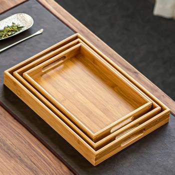 竹製茶盤家用手拉託盤功夫茶具茶奉涼水玻璃茶壺茶杯簡約幹泡茶臺