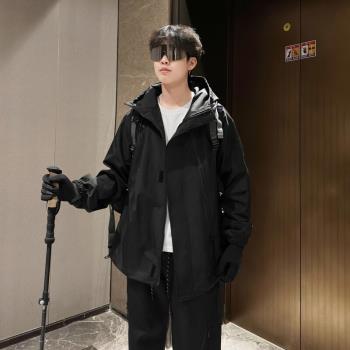 2025春季薄款防風防水沖鋒衣男外套夾克大碼連帽戶外大碼棒球服潮