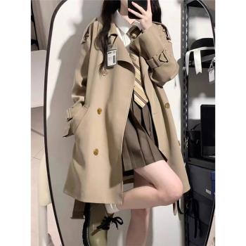 垂感學院風大衣春秋冬季新款大碼胖妹妹高階感英倫休閑風衣外套女