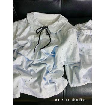 甜美風波點系帶娃娃領睡衣女夏季2025新款短袖短褲家居服套裝大碼