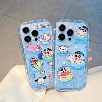 游泳小新適用三星s21ultra手機殼矽膠透明s20fe卡通s23/s22+夏日清涼a53a54a52情侶款a33可愛男女a72a73全包
