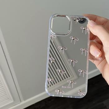 ins鏡面蝴蝶結適用蘋果15promax手機殼iphone16新款14pro女款12少女心立體珍珠11軟邊防摔日韓13pro保護套