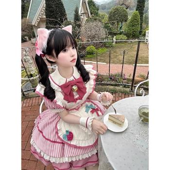 甜美可愛粉色女僕Lolita連衣裙套裝洋裝重工鈴鐺短袖洛麗塔公主裙