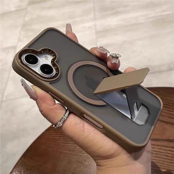 隱藏折疊支架新款磁吸適用蘋果16proMax手機殼15pro磨砂防指紋適用iPhone13情侶款12保護套11防摔4plus高階感