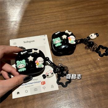 卡通可愛狗狗適用於QCY T13日韓風黑色無線耳機套qcyt13星星鈴鐺鑰匙扣T13藍芽充電倉保護套t13防摔矽膠軟殼