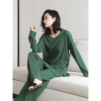 春秋季大碼胖妹妹2-300斤薄款睡衣高階感長袖長褲家居服套裝女ins