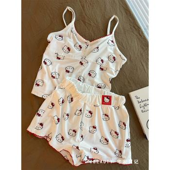 HelloKitty吊帶睡衣女夏天2025新款少女甜美可出門家居服大碼套裝