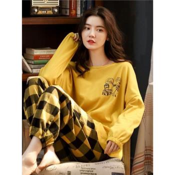 新款睡衣女春秋長袖秋季網紅可外穿秋冬季家居服兩件套套裝
