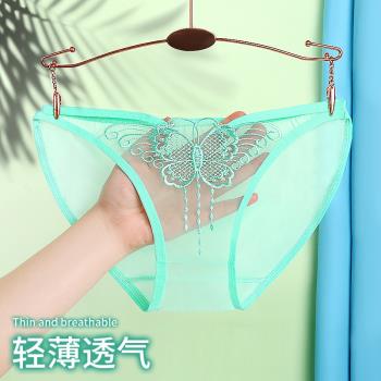 內褲女士蕾絲性感網紗刺繡迷人鏤空大碼全透明夏季新款無痕三角褲