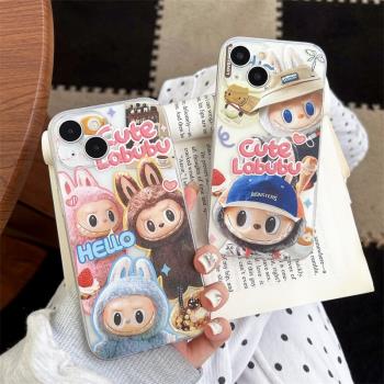 可愛拉布布公仔適用iphone16蘋果15promax手機殼新款14/13全包透明軟12mini/11情侶網紅女8/7plus防摔套矽膠6