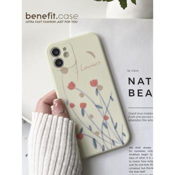 Benefit原創ins風清新花朵16適用15蘋果13promax手機殼iphone12mini保護套11xsmax液態xr矽膠8plus古董白殼6s