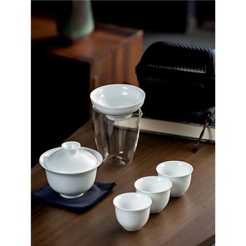 便攜旅行茶具德化白瓷蓋碗功夫套裝泡茶茶漏公道杯戶外露營快客杯