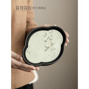 復古中式桂花粗陶壺承幹泡臺養壺陶瓷紫砂壺茶托承泡茶盤養壺盤