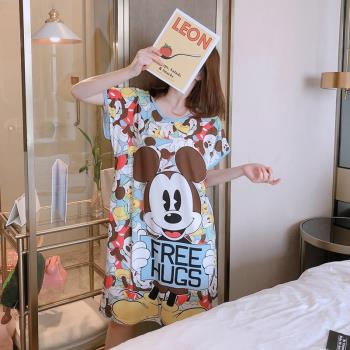 大碼睡裙女夏純棉睡衣胖mm薄款寬松孕婦可外穿短袖卡通家居服夏季