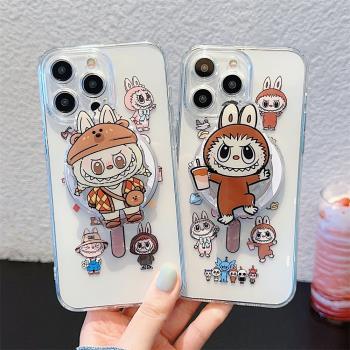 日韓ins卡通小惡魔磁吸適用iphone15promax蘋果13手機殼新款14網紅12pro支架13pro透明全包邊14pro防摔保護套