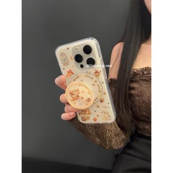 guanview ins可愛楓葉松鼠小鹿磁吸殼適用iphone16promax蘋果16手機殼15pro新款14雙層13搖搖樂支架15防摔套