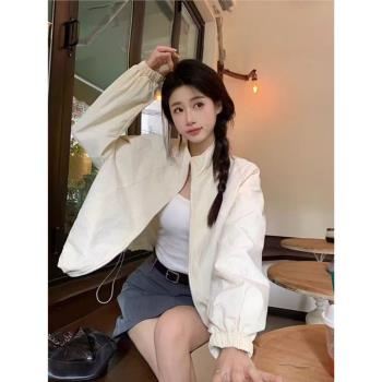 復古立領防曬衣沖鋒衣外套女夏新款輕薄透氣休閑百搭短款防嗮上衣