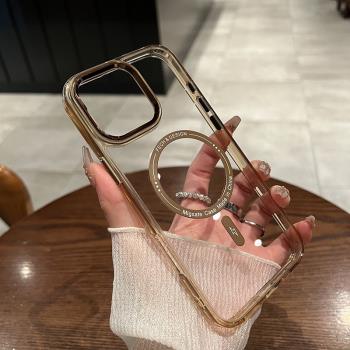 umj【透明磁吸】新款沙漠金iphone16pro手機殼適用蘋果16proMax無線充電16簡約高階感plus新款防摔保護套男女