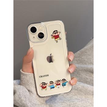 適用iPhone14蘋果15promax手機殼13透明12mini新款16女11卡通pro可愛x簡約xs蠟筆小新xr全包防摔8plus保護套7