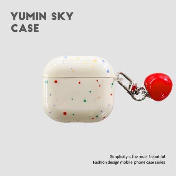 YUMIN SKY.ins彩色潑墨番茄適用Airpods4蘋果無線藍牙耳機保護套2/3掛墜Pro2代少女款AirPods新三代矽膠軟殼