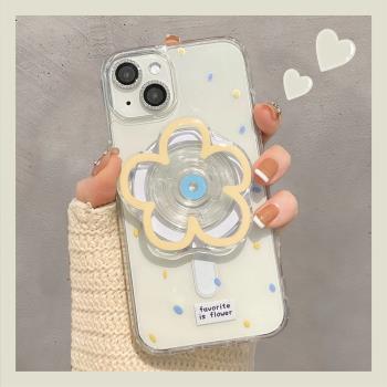 蘋果15promax手機殼iPhone14新款ins風簡約花朵帶磁吸支架13透明12極簡新款11防摔14pro矽膠15軟殼女款全包潮