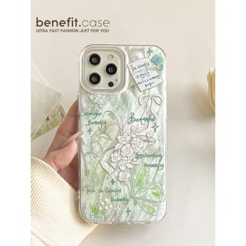 benefit清新鈴蘭蝴蝶羽紗適用於iphone16promax蘋果15PRO手機殼13新款14套12創意11硬殼xsmax矽膠xr防摔8plus